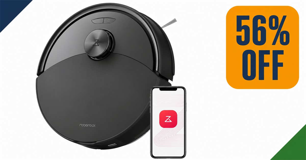 Black roborock Q10 S5 robot vacuum cleaner with smartphone