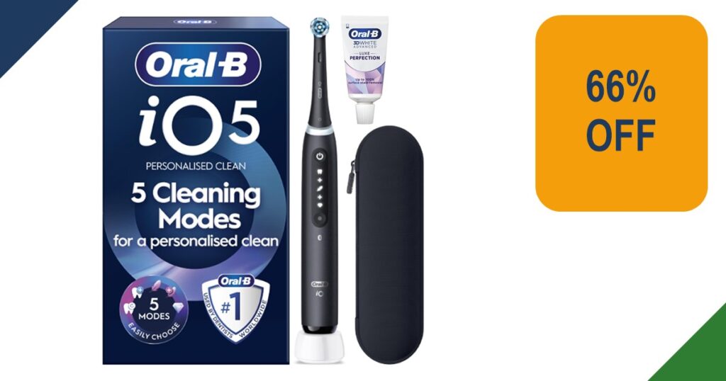 Matt Black Oral-B iO5 electric toothbrush with travel case and toothpaste