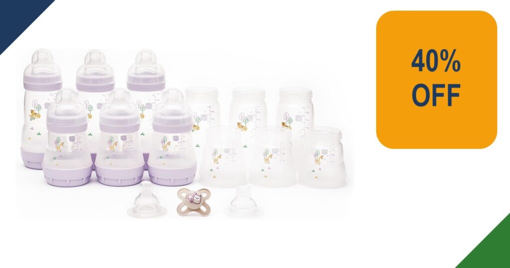 Lilac MAM Anti-Colic bottles, accessories and dummy
